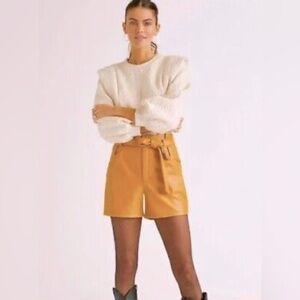 Avec Les Filles Anthropologie camel faux leather high waisted tie shorts Large